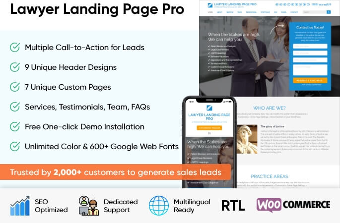 sales banner of Lawyer Landing Page Pro WordPress Theme