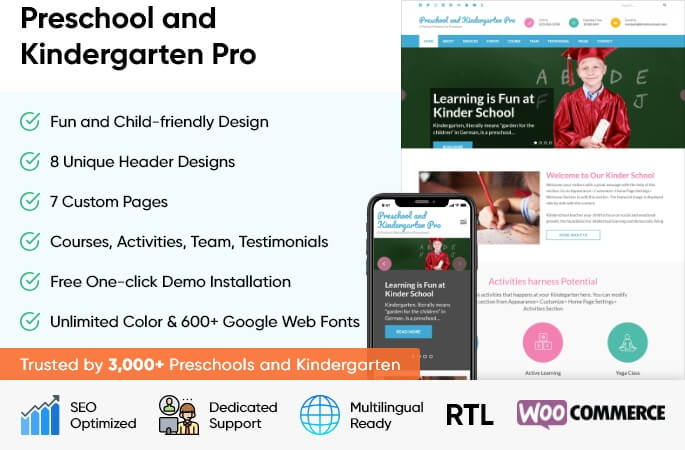 sales banner of preschool and kindergarten Pro WordPress Theme