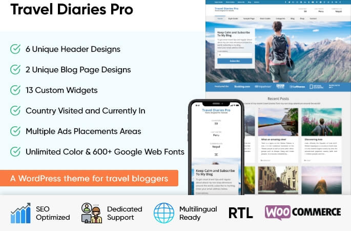 sales banner of Travel Diaries WordPress Theme