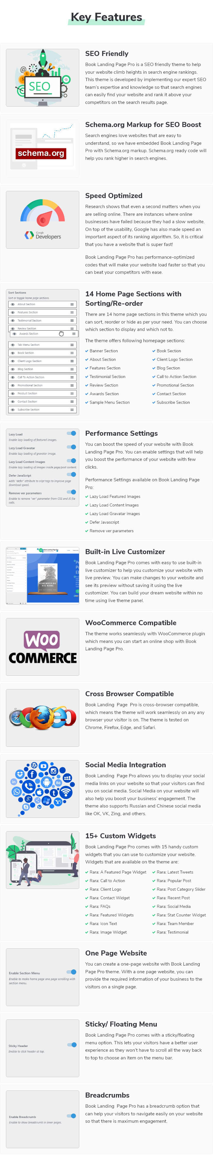 Features of Book Landing Page Pro WordPress Theme