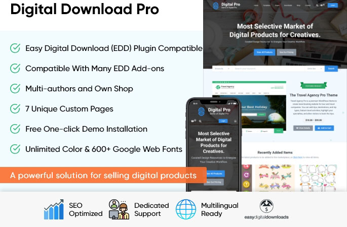 sales page of Digital Download Pro WordPress Theme