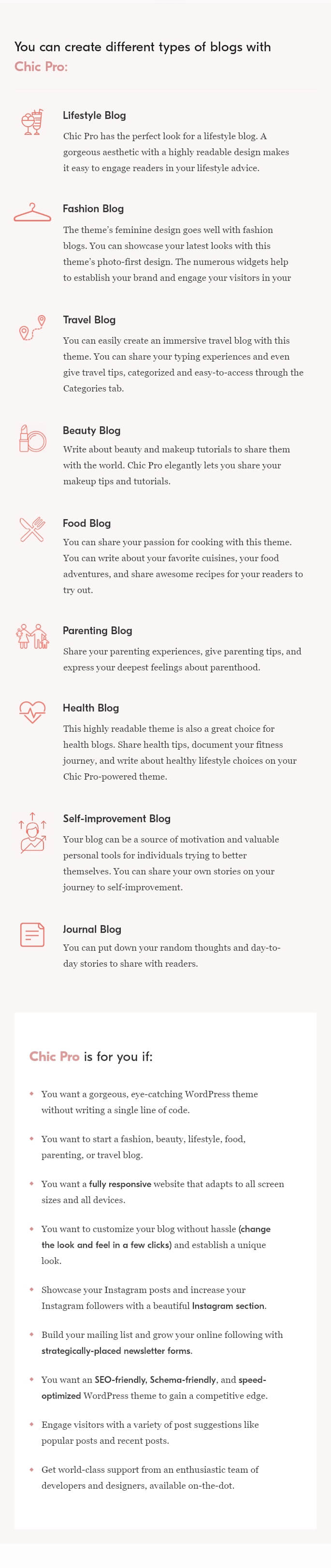 Features of Chic Pro WordPress Theme