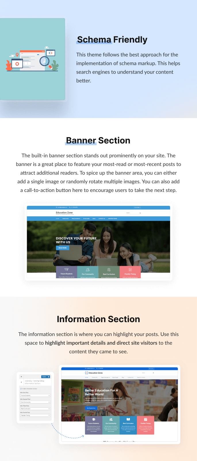 Features of Education Zone Free Theme - Layouts