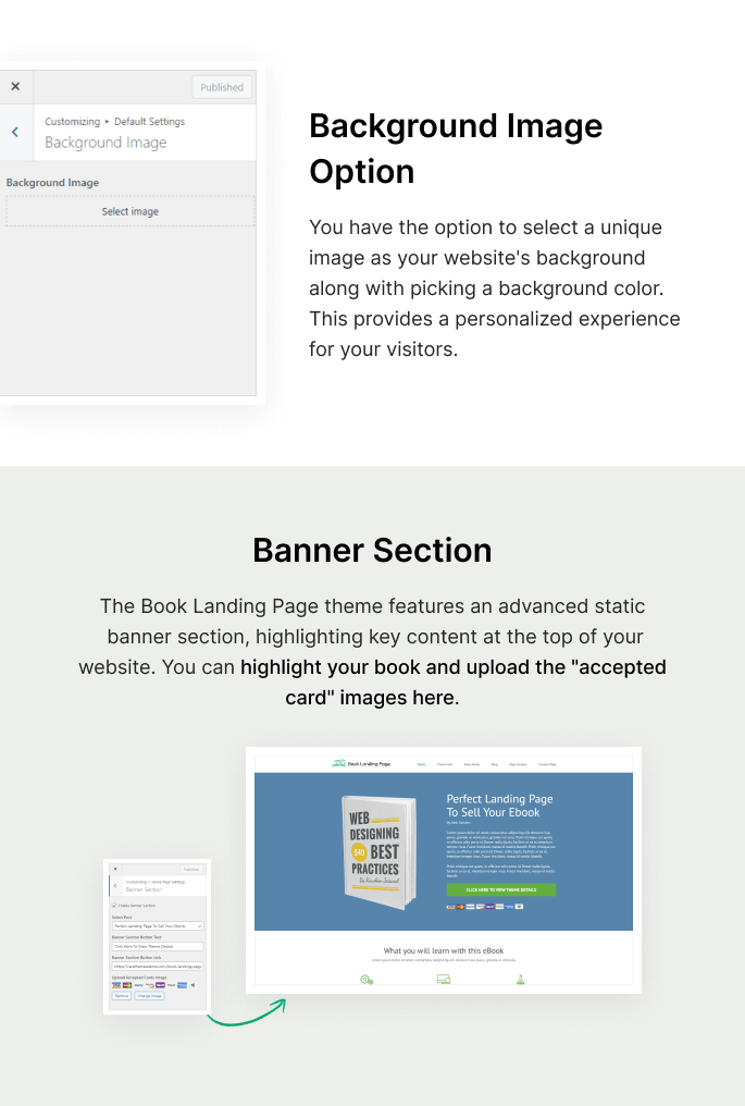 Layouts of Book Landing Page Theme
