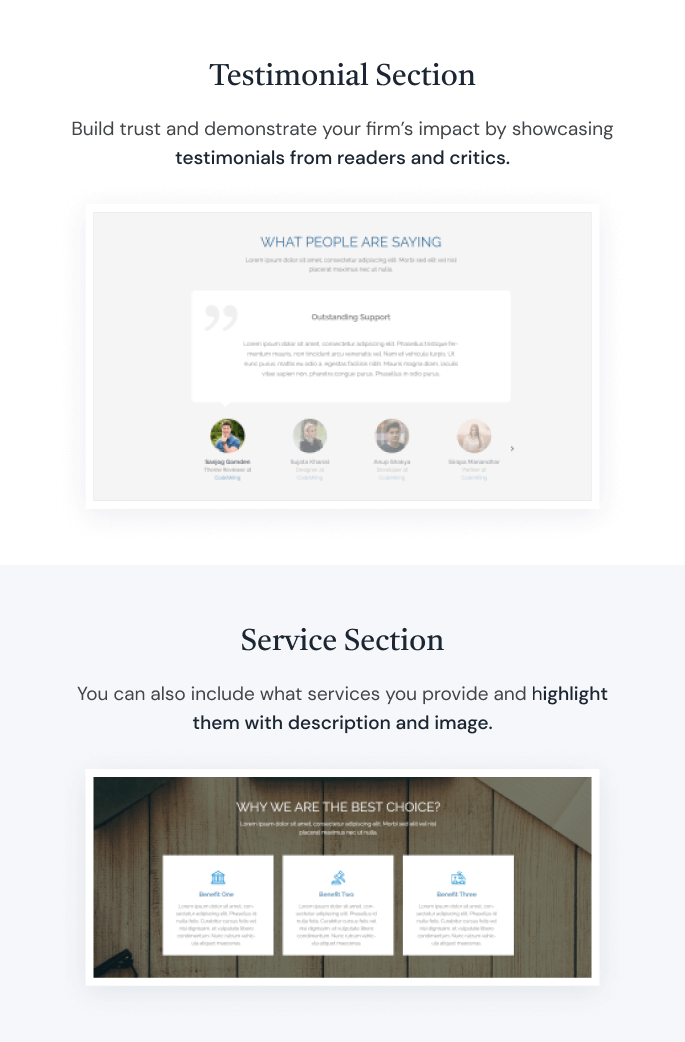 Layouts of Lawyer Landing Page Theme1